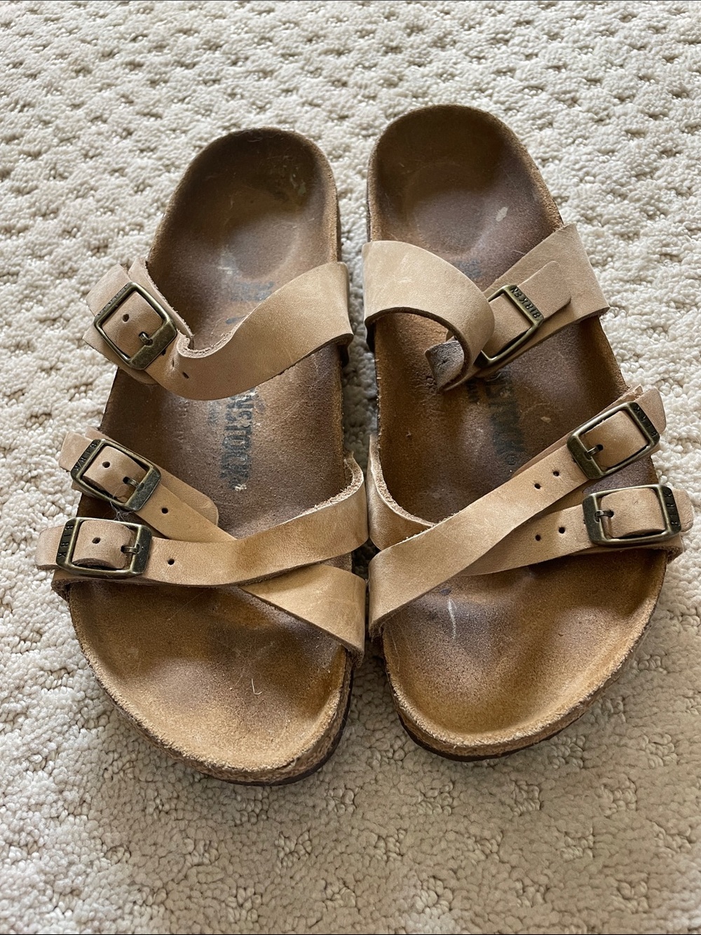 Birkenstock Tan Triple-Strap Leather Sandals
